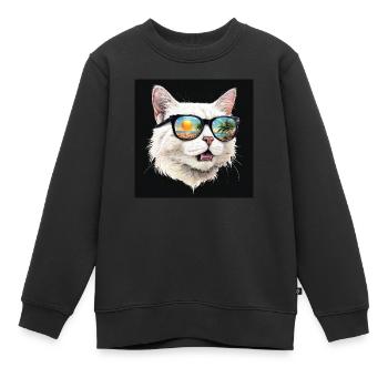 White Cat With Sunglasses Reflecting Tropical Sun - Kinder Premium Organic Sweatshirt - Schwarz - Vorne - AI Model Kid Female (0cm)