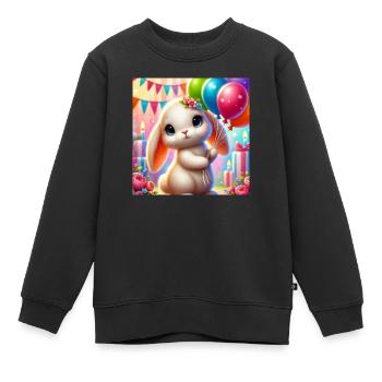 Süßer Baby-Hase mit Ballons - 1-3. Geburtstag - Kinder Premium Organic Sweatshirt - Schwarz - Vorne - AI Model Kid Female (0cm)