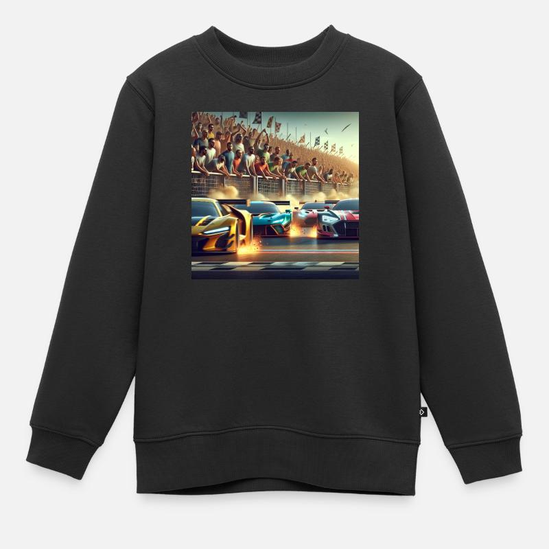 Voitures de course proches de l’arrivée - Sweat Premium enfant bio - noir