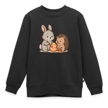 Hase & Igel bemalen Ostereier – Süßes Osterduo - Kinder Premium Organic Sweatshirt - Schwarz - Vorne - AI Model Kid Female (0cm)