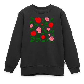 PixelArt: Rosenblütenmuster - Kinder Premium Organic Sweatshirt - Schwarz - Vorne - AI Model Kid Female (0cm)