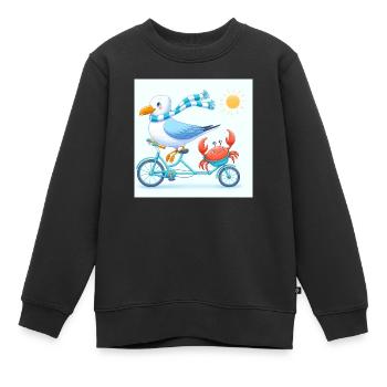 Funny Seagull et son ami Cancer lors d’une visite à vélo - Sweat Premium enfant bio - noir - Devant - AI Model Kid Female (0cm)