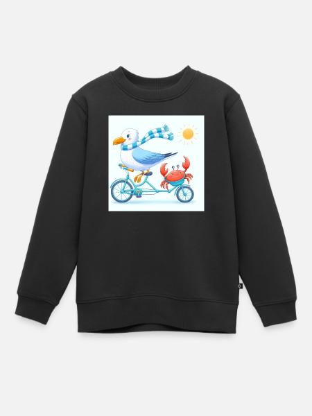 Sjov måge og hendes ven Krebs på cykeltur - Premium børne sweatshirt økologisk - sort