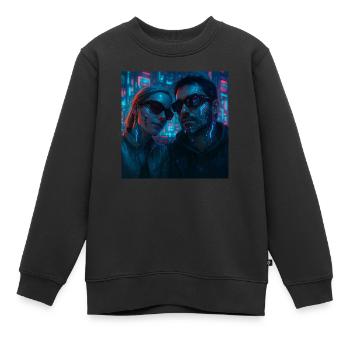 Couple futuriste – Cyber esthétique au néon - Sweat Premium enfant bio - noir - Devant - AI Model Kid Female (0cm)