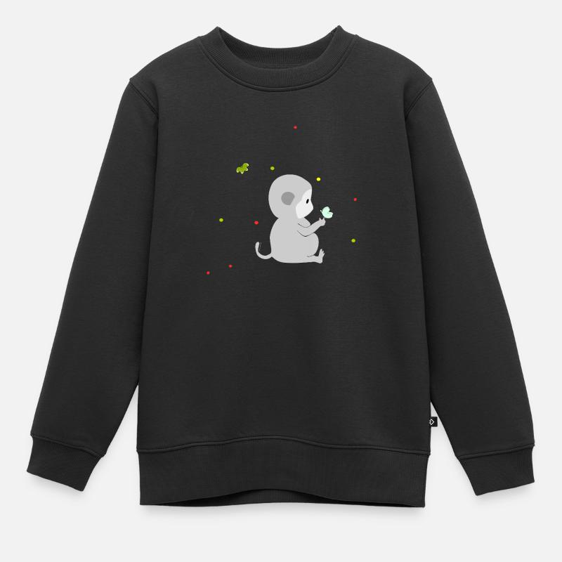 Le petit singe et les papillons - Sweat Premium enfant bio - noir