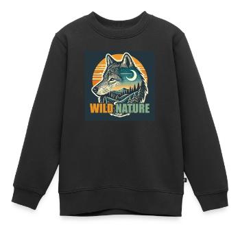 Wolf in Wild Nature – Landscape Design with Moon - Kids Premium Organic Sweatshirt - black - Front - AI Model Kid Female (0cm)