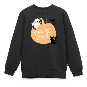 Spooky Child – Halloween Kürbis, Geist & Katze - Kinder Premium Organic Sweatshirt - Schwarz - Vorne - AI Model Kid Female (0cm)