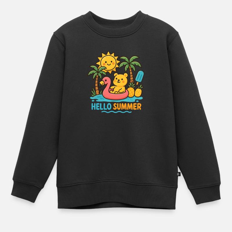 Hello Summer - Kinder Premium Organic Sweatshirt - Schwarz