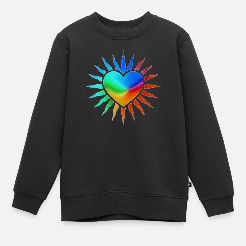 Regenbogenherz mit Sonnenstrahlen - Kinder Premium Organic Sweatshirt - Schwarz