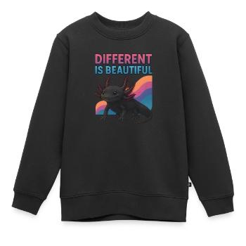 Cute Axolotl Message - Different is Beautiful - Kids Premium Organic Sweatshirt - black - Front - AI Model Kid Female (0cm)