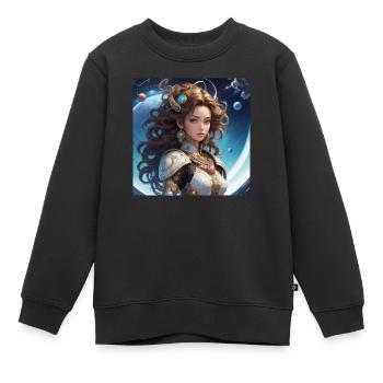 La reine de l’espace sur fond de planètes - Sweat Premium enfant bio - noir - Devant - AI Model Kid Female (0cm)