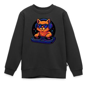 Neon DJ Cat mit Kopfhörer und Plattenspieler - Kinder Premium Organic Sweatshirt - Schwarz - Vorne - AI Model Kid Female (0cm)