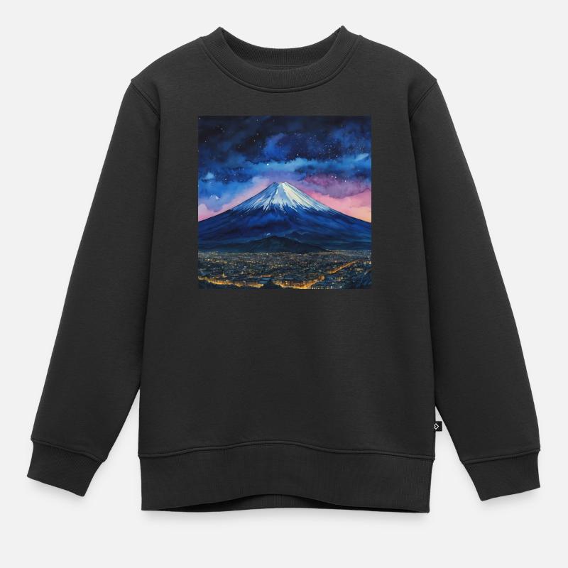 Nuit étoilée sur le Fuji - Sweat Premium enfant bio - noir