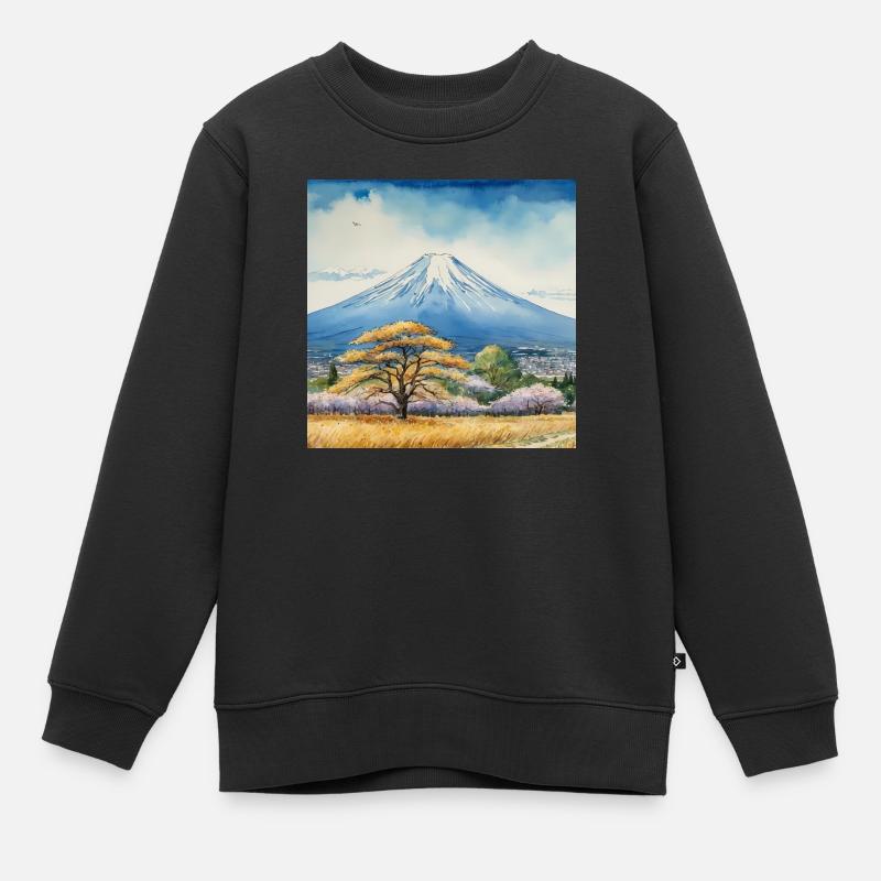 Vue printanière du Fuji - Sweat Premium enfant bio - noir