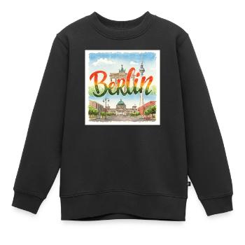 Berlin Aquarell - Kinder Premium Organic Sweatshirt - Schwarz - Vorne - AI Model Kid Female (0cm)