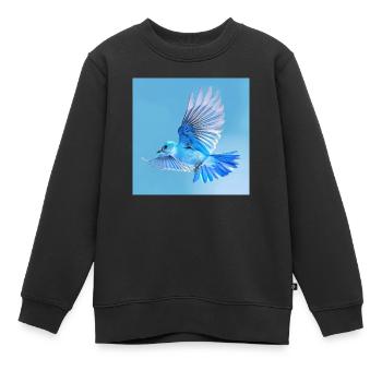 blauer Singvogel im Flug blauer Hintergrund - Kinder Premium Organic Sweatshirt - Schwarz - Vorne - AI Model Kid Female (0cm)