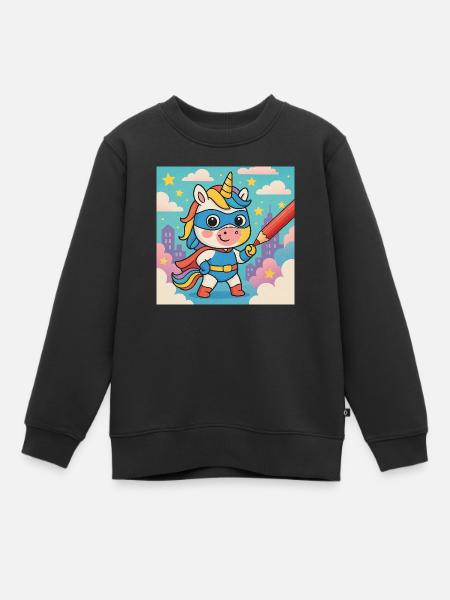 Licorne super-héroïne dans le monde des couleurs - Sweat Premium enfant bio - noir