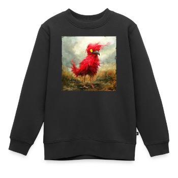 Petit oiseau rouge ébouriffé aux yeux jaunes - Sweat Premium enfant bio - noir - Devant - AI Model Kid Female (0cm)