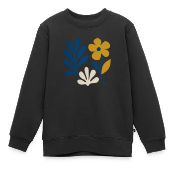 Florale Komposition – Blau & Senf - Kinder Premium Organic Sweatshirt - Schwarz - Vorne - AI Model Kid Female (0cm)