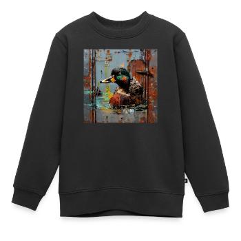 Graffiti schwimmende Stockente rostig Hintergrund - Kinder Premium Organic Sweatshirt - Schwarz - Vorne - AI Model Kid Female (0cm)