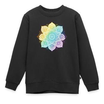 A T shirt design displays a mandala in vivid ra - Kids Premium Organic Sweatshirt - black - Front - AI Model Kid Female (0cm)