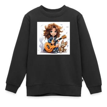 Le guitariste inspiré - Sweat Premium enfant bio - noir - Devant - AI Model Kid Female (0cm)