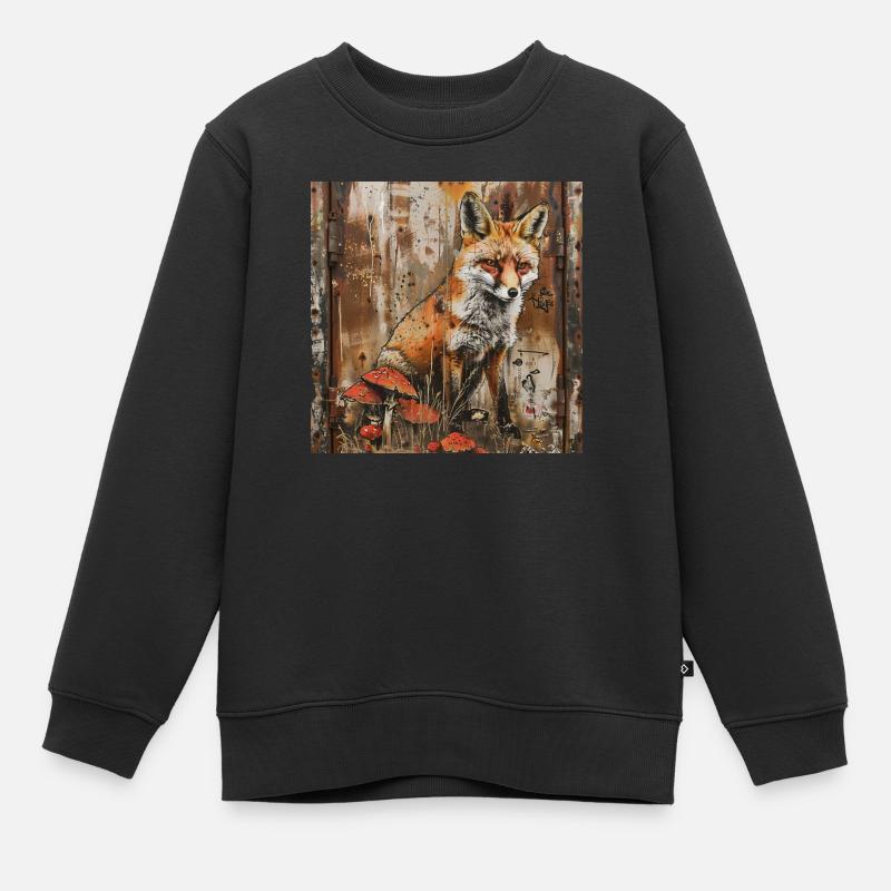 Graffiti Fox Toadstools Rust Metal Street Art - Kids Premium Organic Sweatshirt - black