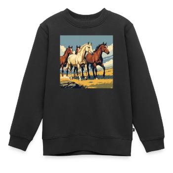 Troupeau de Quarter Horse - Sweat Premium enfant bio - noir - Devant - AI Model Kid Female (0cm)