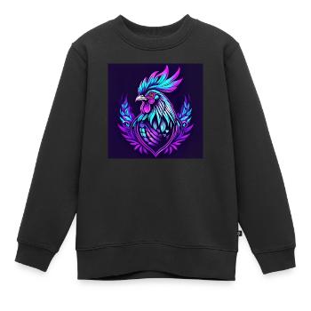Coq néon - Sweat Premium enfant bio - noir - Devant - AI Model Kid Female (0cm)