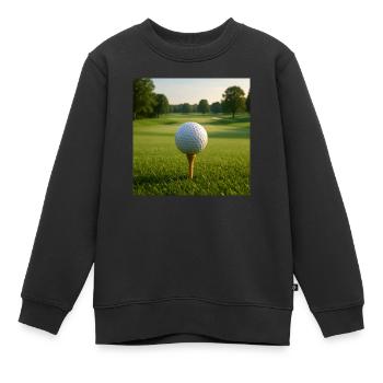 Sport - Golf, Golfball auf dem Abschlag - Kinder Premium Organic Sweatshirt - Schwarz - Vorne - AI Model Kid Female (0cm)