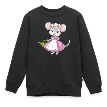 Petite dame souris timide avec un arrosoir de jardin - Sweat Premium enfant bio - noir - Devant - AI Model Kid Female (0cm)