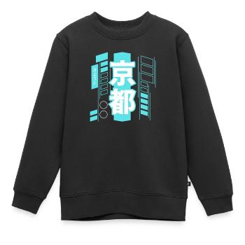 Kyoto Cyberpunk - Sweat Premium enfant bio - noir - Devant - AI Model Kid Female (0cm)