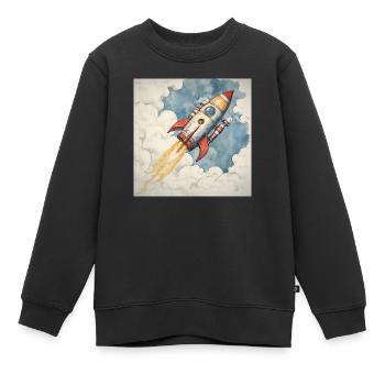Rakete startet in den blauen Himmel durch Wolken. - Kinder Premium Organic Sweatshirt - Schwarz - Vorne - AI Model Kid Female (0cm)
