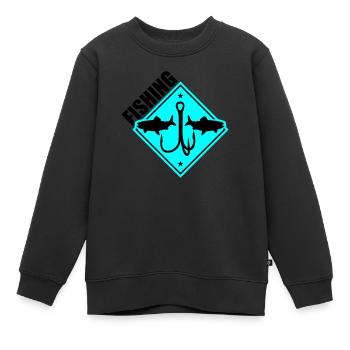 Pêche Pêche Hameçons - Sweat Premium enfant bio - noir - Devant - AI Model Kid Female (0cm)
