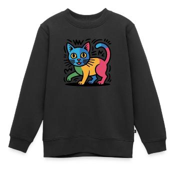 Street Art Katze - Kinder Premium Organic Sweatshirt - Schwarz - Vorne - AI Model Kid Female (0cm)