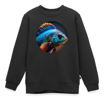 Poisson, coloré, paillettes, paillettes, bleu - Sweat Premium enfant bio - noir - Devant - AI Model Kid Female (0cm)