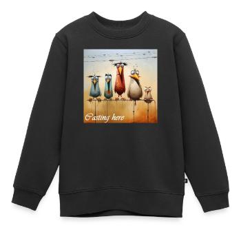 Casting Here Schriftzug 5 komische Vögel Stange - Kinder Premium Organic Sweatshirt - Schwarz - Vorne - AI Model Kid Female (0cm)
