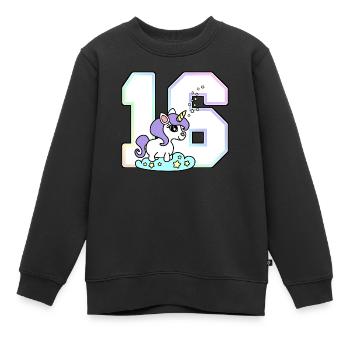 16 Nummer Einhorn - Kinder Premium Organic Sweatshirt - Schwarz - Vorne - AI Model Kid Female (0cm)
