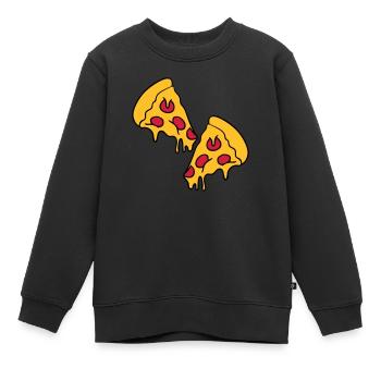 2 pizzas morceaux de fromage dégoulinant de salami - Sweat Premium enfant bio - noir - Devant - AI Model Kid Female (0cm)