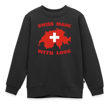 SWISS MADE WITH LOVE - Sweat Premium enfant bio - noir - Devant - AI Model Kid Female (0cm)