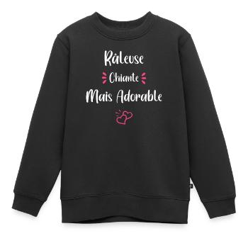 Je suis râleuse chiante mais adorable - Sweat Premium enfant bio - noir - Devant - AI Model Kid Female (0cm)