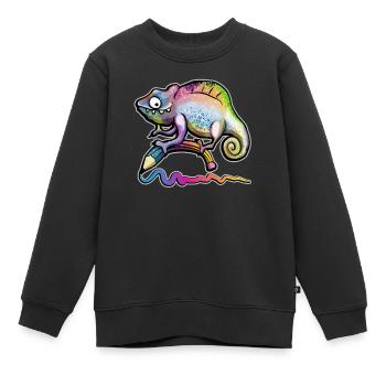 Chamäleon mit Stift - Kinder Premium Organic Sweatshirt - Schwarz - Vorne - AI Model Kid Female (0cm)