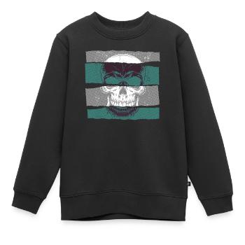Totenkopf grün paper strip dark - Kinder Premium Organic Sweatshirt - Schwarz - Vorne - AI Model Kid Female (0cm)
