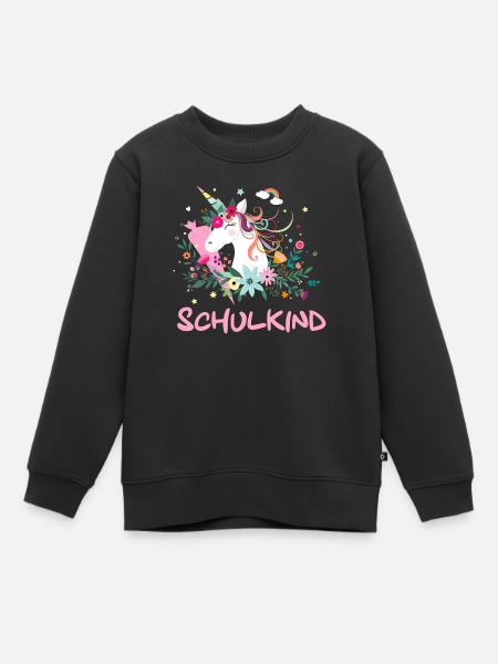 Schulkind Geschenk Einhorn mit Schultüte - Kinder Premium Organic Sweatshirt - Schwarz