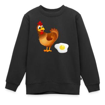 Das Huhn legt ein Ei Humor Henne legt Omelett - Kinder Premium Organic Sweatshirt - Schwarz - Vorne - AI Model Kid Female (0cm)