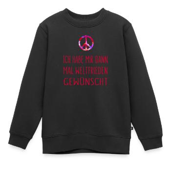 Ich habe mir dann mal Weltfrieden gewünscht - rot - Kinder Premium Organic Sweatshirt - Schwarz - Vorne - AI Model Kid Female (0cm)