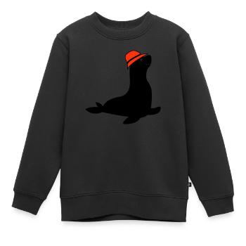 seehund anglerhut - Kinder Premium Organic Sweatshirt - Schwarz - Vorne - AI Model Kid Female (0cm)