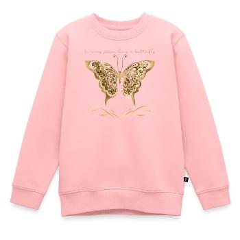 Papillon doré - Sweat Premium enfant bio - rose - Devant - AI Model Kid Female (0cm)