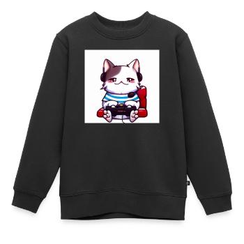 Kaweii chat jouant à des jeux informatiques art numérique - Sweat Premium enfant bio - noir - Devant - AI Model Kid Female (0cm)