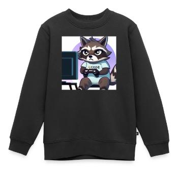 Racoon Playing Computer Games - Kids Premium Organic Sweatshirt - black - Front - AI Model Kid Female (0cm)
